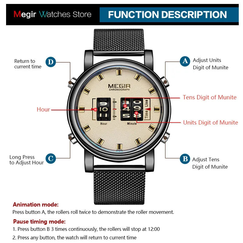 Military Inspired Sport Roller Pointer Quartz Strapped Wristwatch