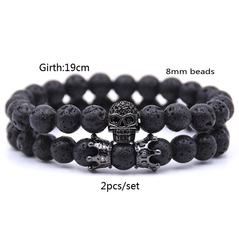 Skull Crown Couple Bracelet Beads Bracelet