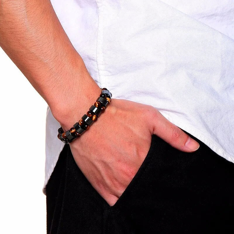 Vnox Stretch Black Bracelets Hematite Tiger Eye Beads Bracelets