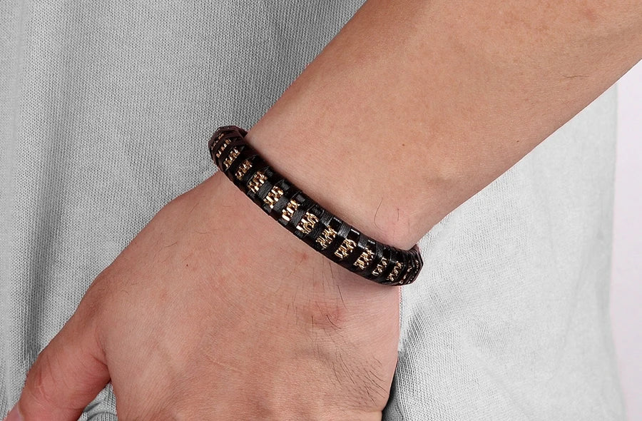 XQNI Stainless Steel Leather Bracelet Charm Jewelry Magnetic Clasp
