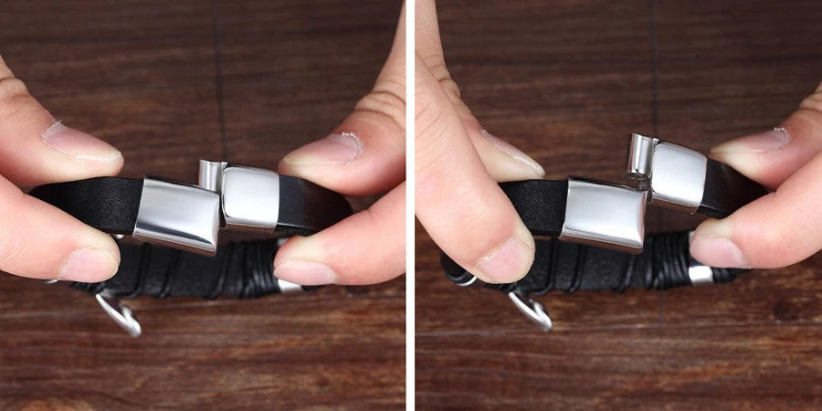 XQNI Stainless Steel Leather Bracelet Charm Jewelry Magnetic Clasp
