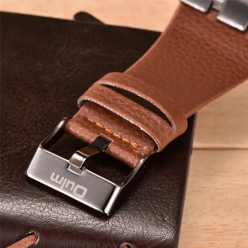 Oulm Western Big Dial Square Casual Built-in Button Quartz Watch
