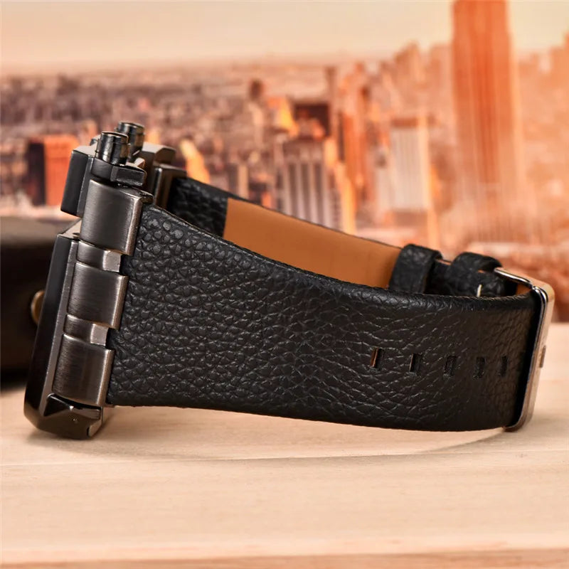 Oulm Western Big Dial Square Casual Built-in Button Quartz Watch