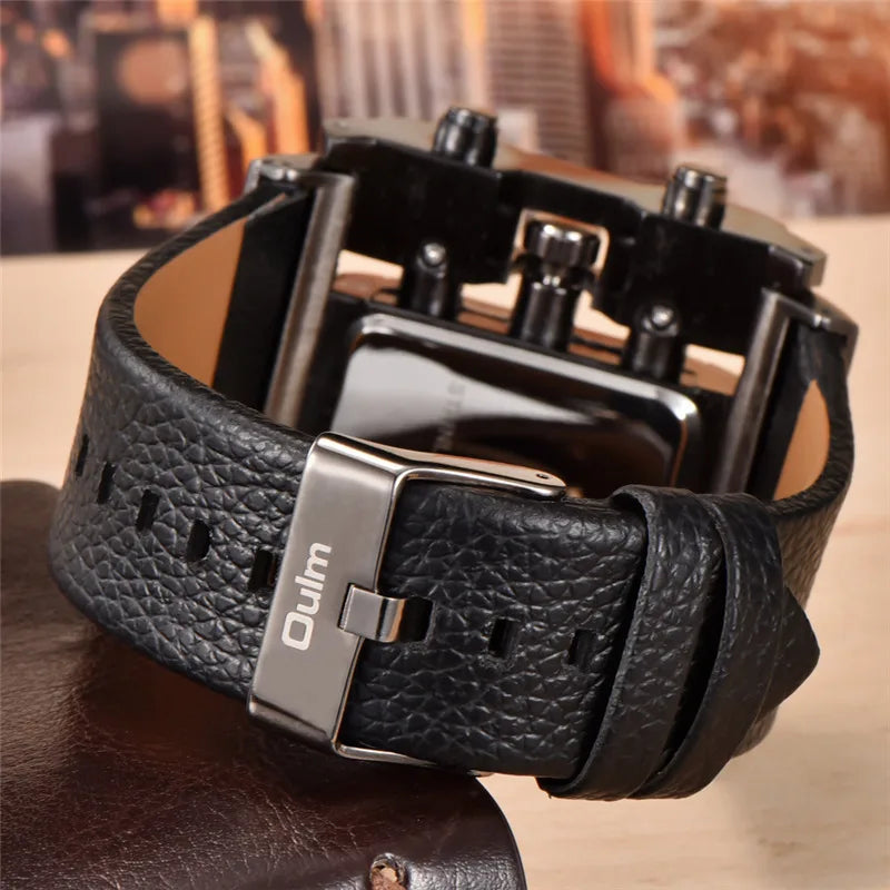 Oulm Western Big Dial Square Casual Built-in Button Quartz Watch