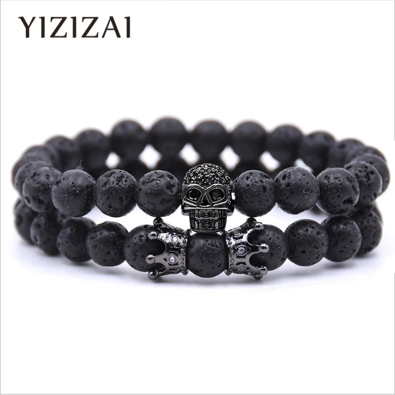 Skull Crown Couple Bracelet Beads Bracelet