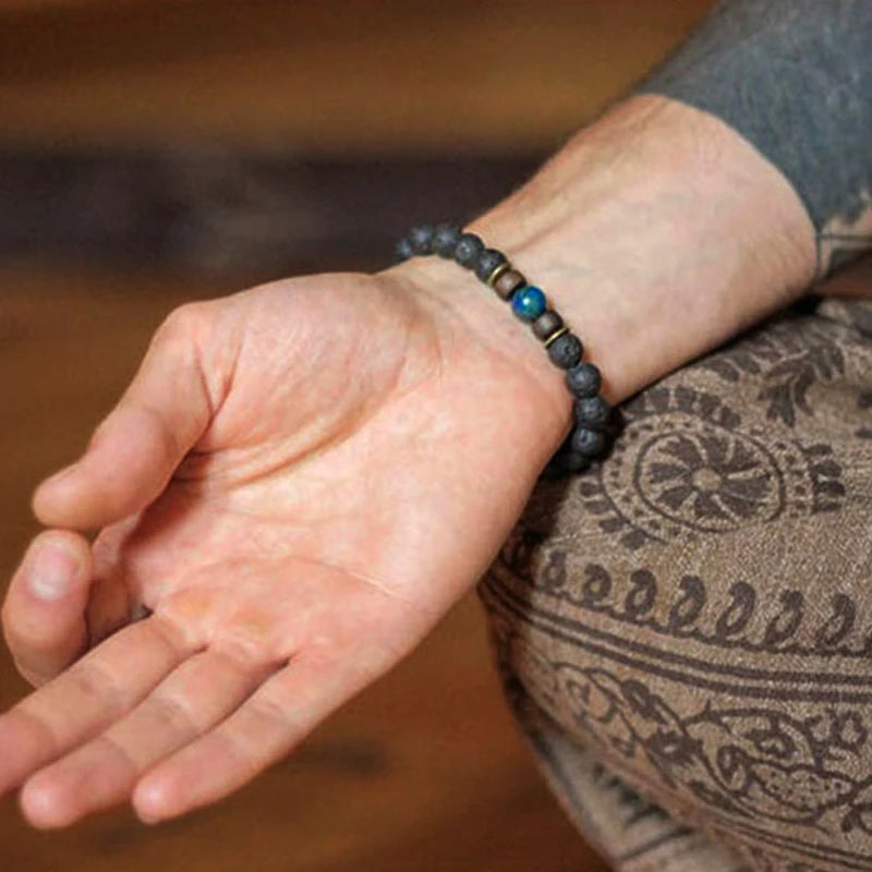 Lava Stone Natural Moonstone Bead Tibetan Buddha Bracelet