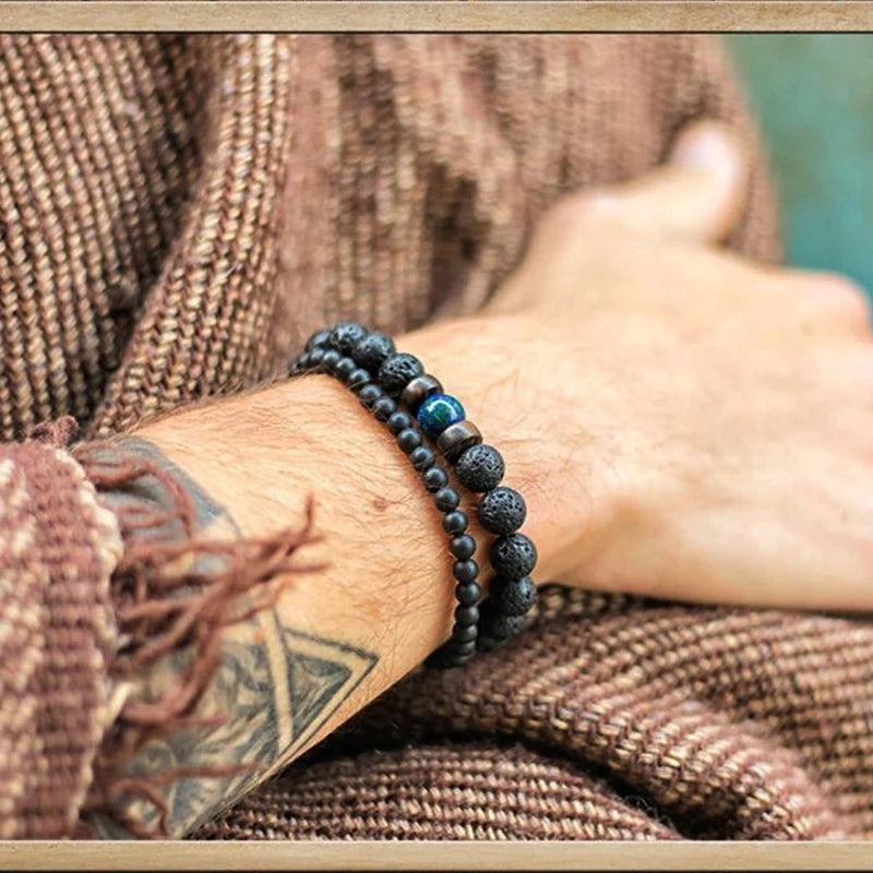 Lava Stone Natural Moonstone Bead Tibetan Buddha Bracelet