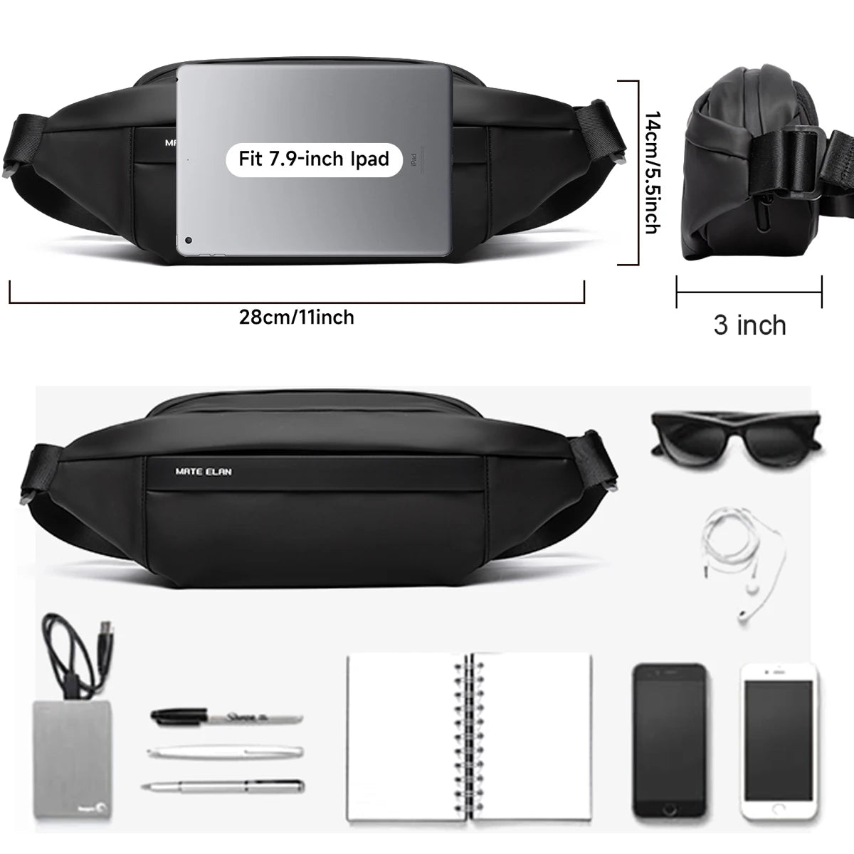 Waterproof Chest Bag, Solid Crossbody Bag for Travel & Sports