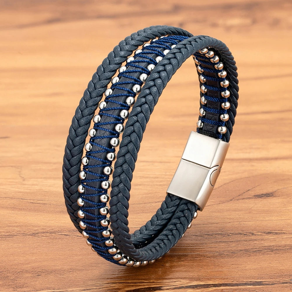 XQNI Stainless Steel Leather Bracelet Charm Jewelry Magnetic Clasp