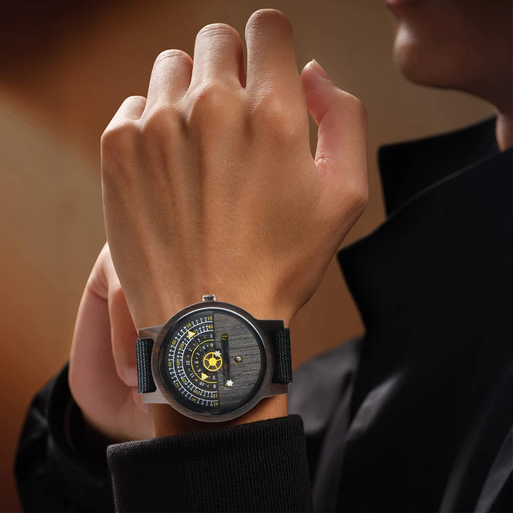 Round Design Wooden Bracelet Mechanical Wristwatch