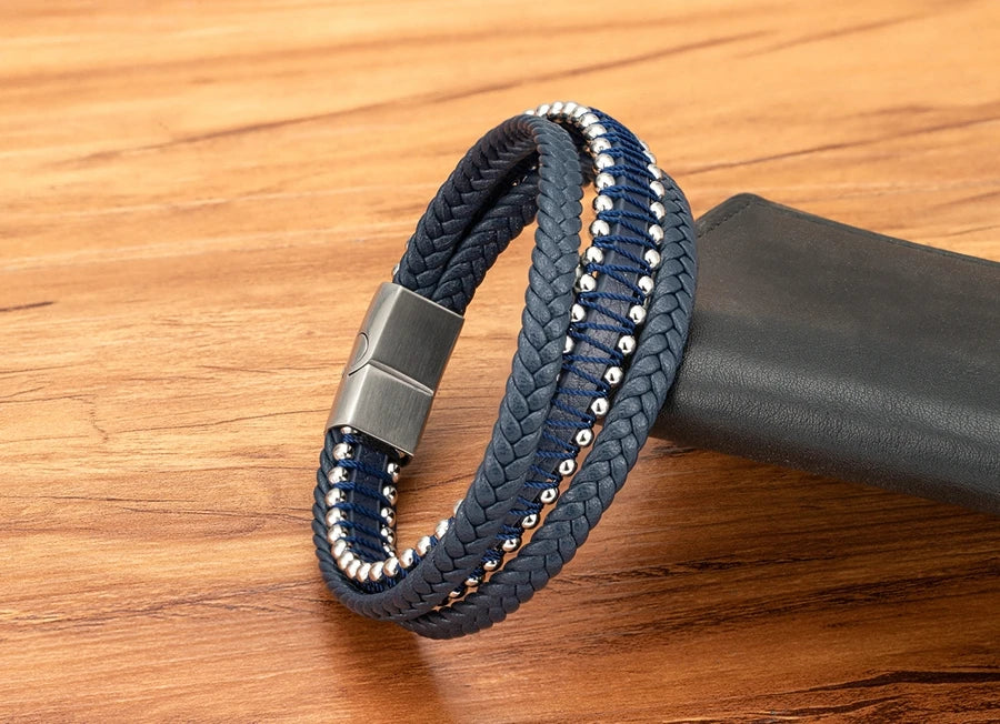 XQNI Stainless Steel Leather Bracelet Charm Jewelry Magnetic Clasp
