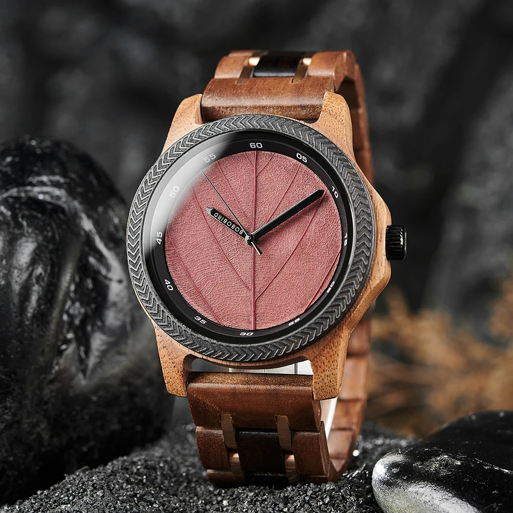 BBRD Leaf Dial Wooden Wristwatch