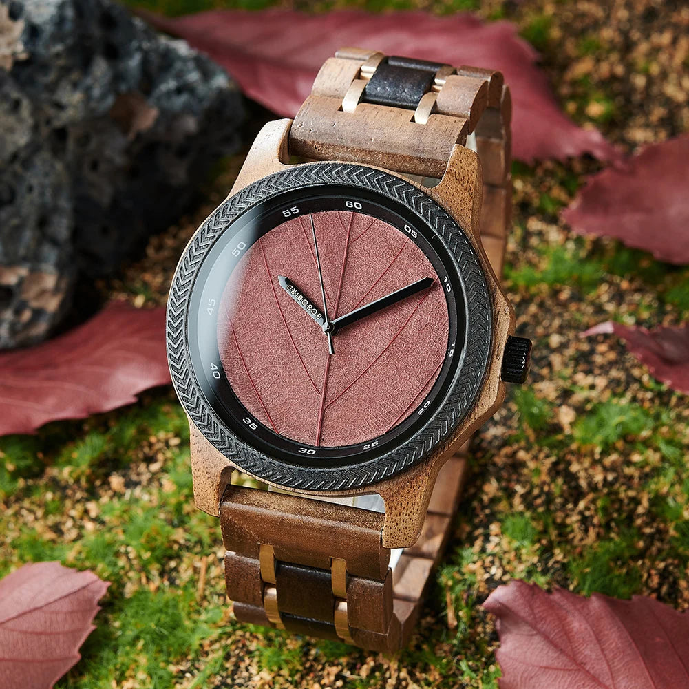 BBRD Leaf Dial Wooden Wristwatch