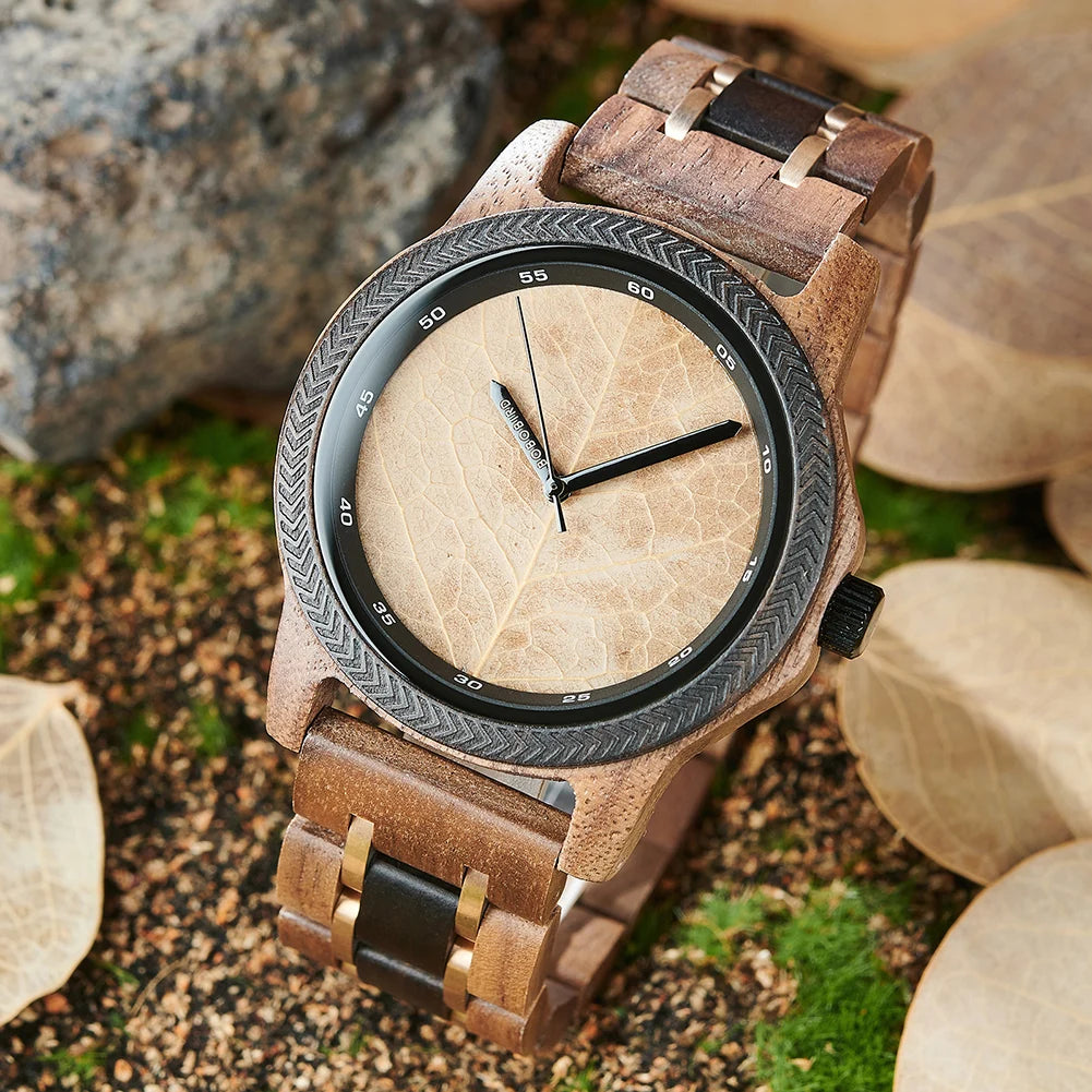 BBRD Leaf Dial Wooden Wristwatch