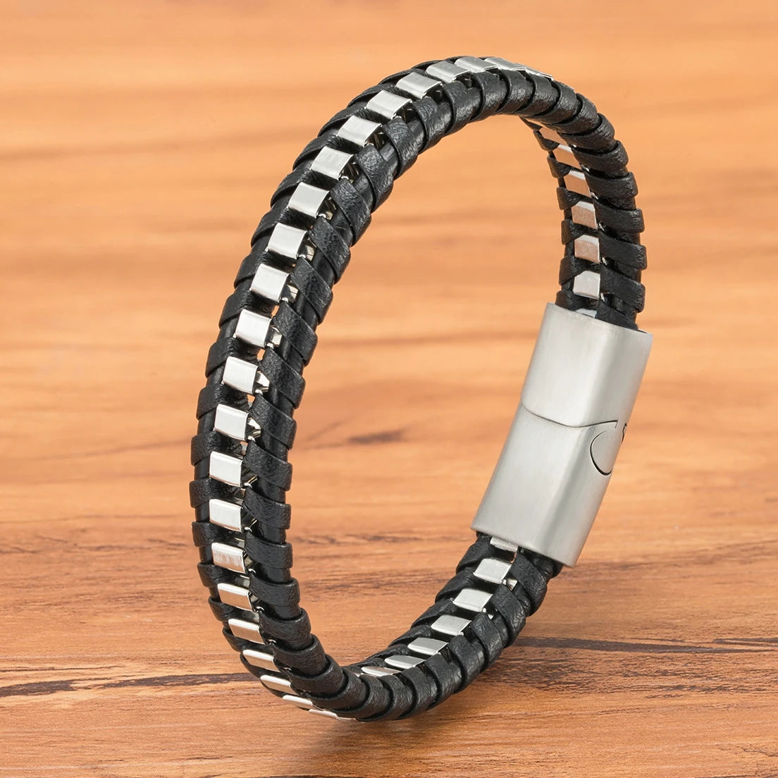 XQNI Stainless Steel Leather Bracelet Charm Jewelry Magnetic Clasp