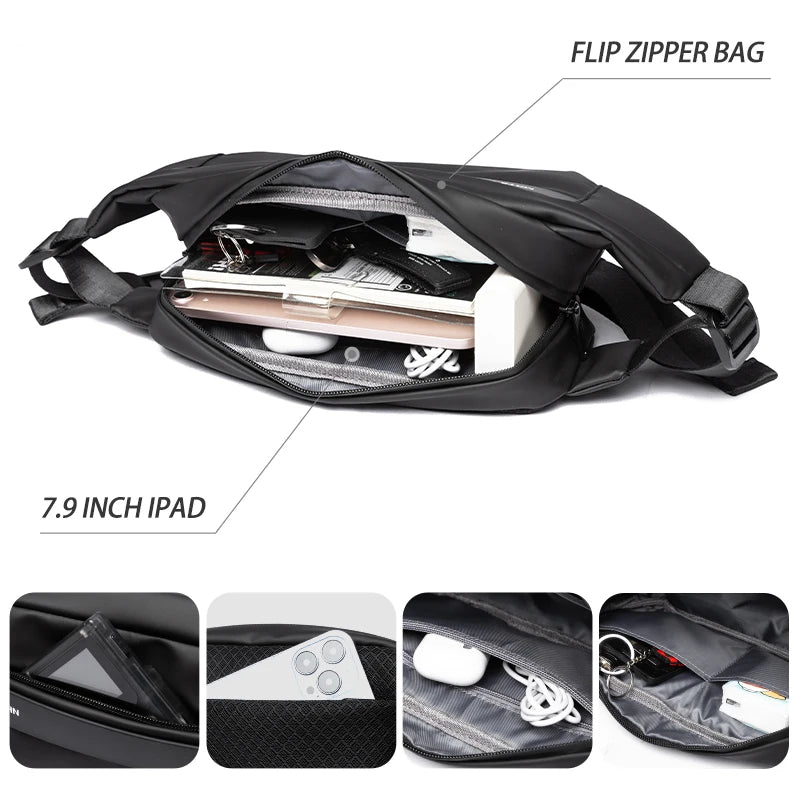 Waterproof Chest Bag, Solid Crossbody Bag for Travel & Sports