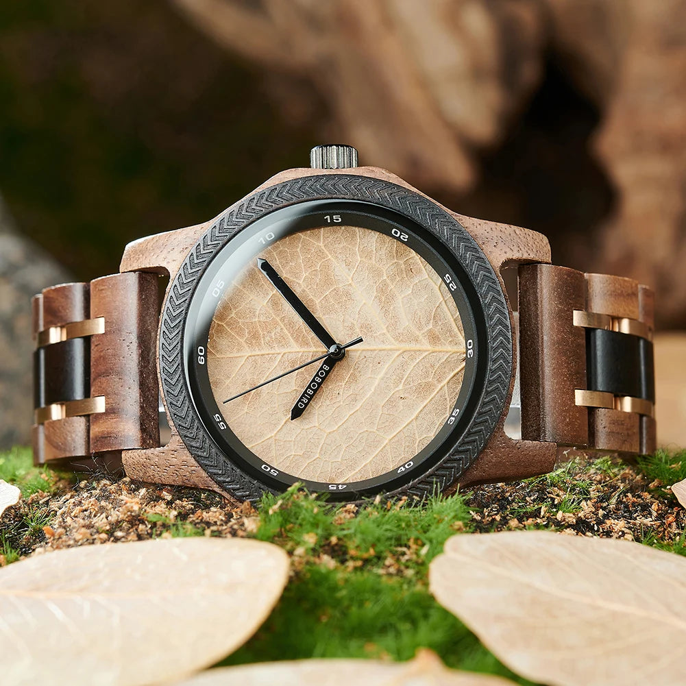 BBRD Leaf Dial Wooden Wristwatch
