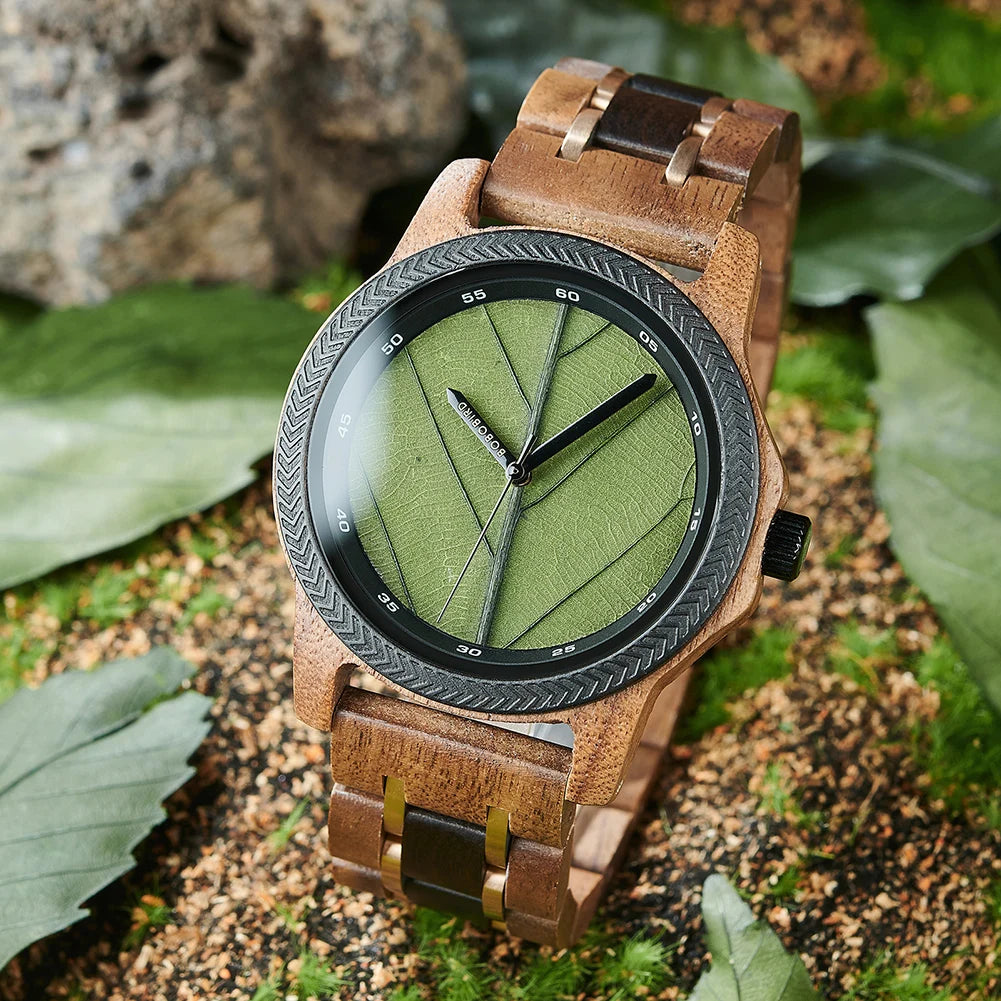 BBRD Leaf Dial Wooden Wristwatch