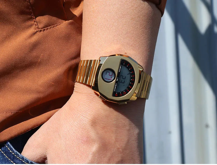Retro Futuristic Stainless Steel Digital Wristwatch