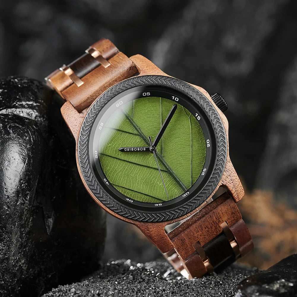 BBRD Leaf Dial Wooden Wristwatch