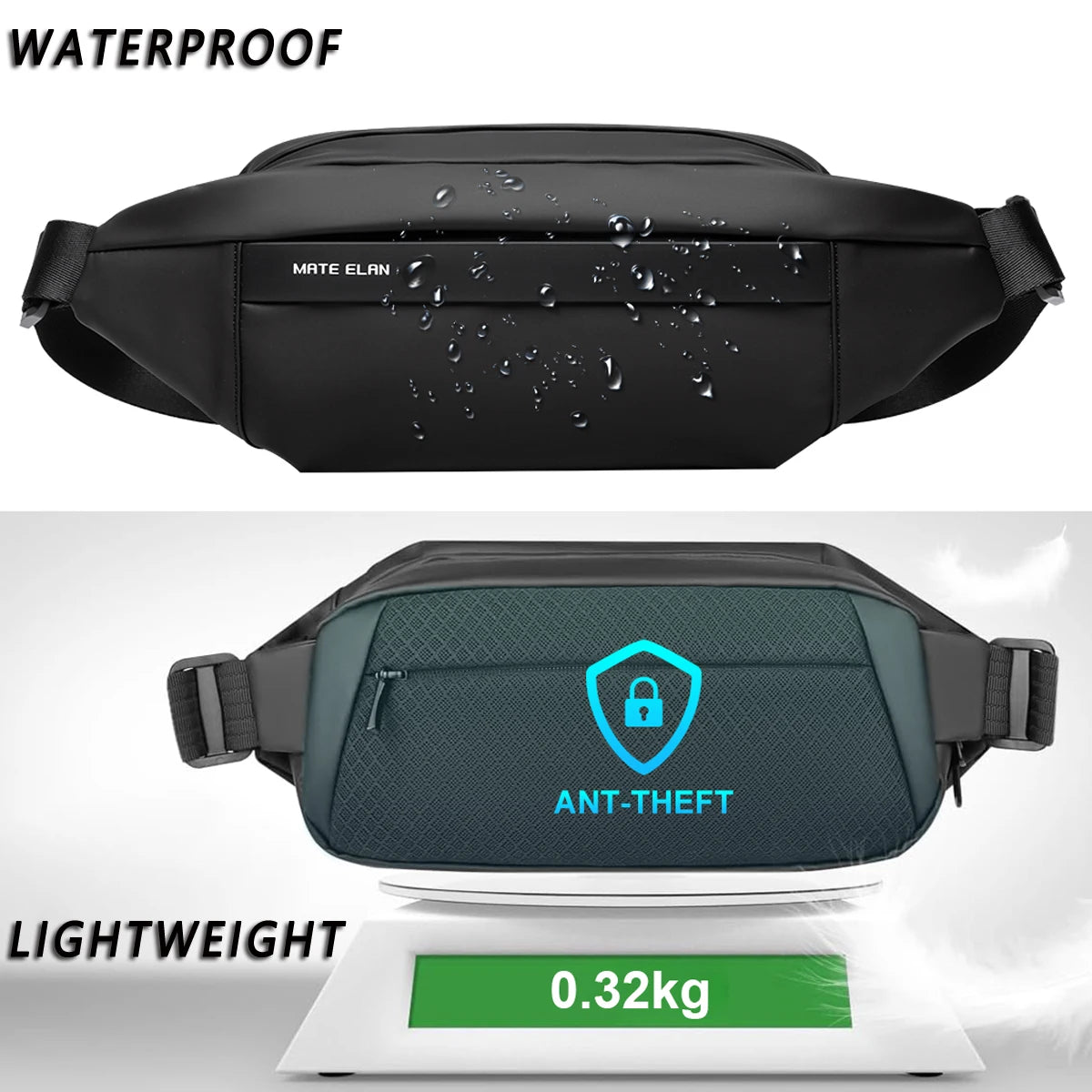 Waterproof Chest Bag, Solid Crossbody Bag for Travel & Sports