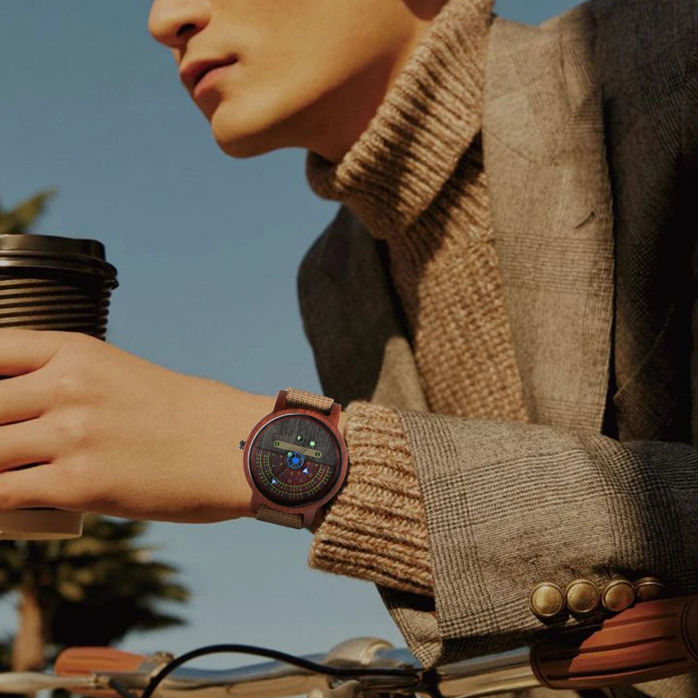 Round Design Wooden Bracelet Mechanical Wristwatch