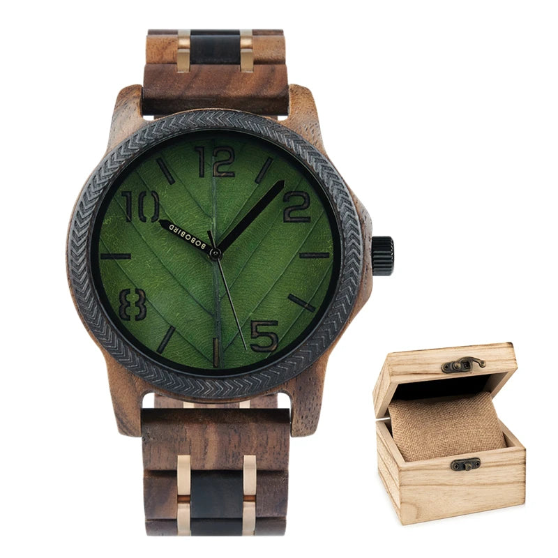 BB Leaf Dial Design Wooden Wristwatch