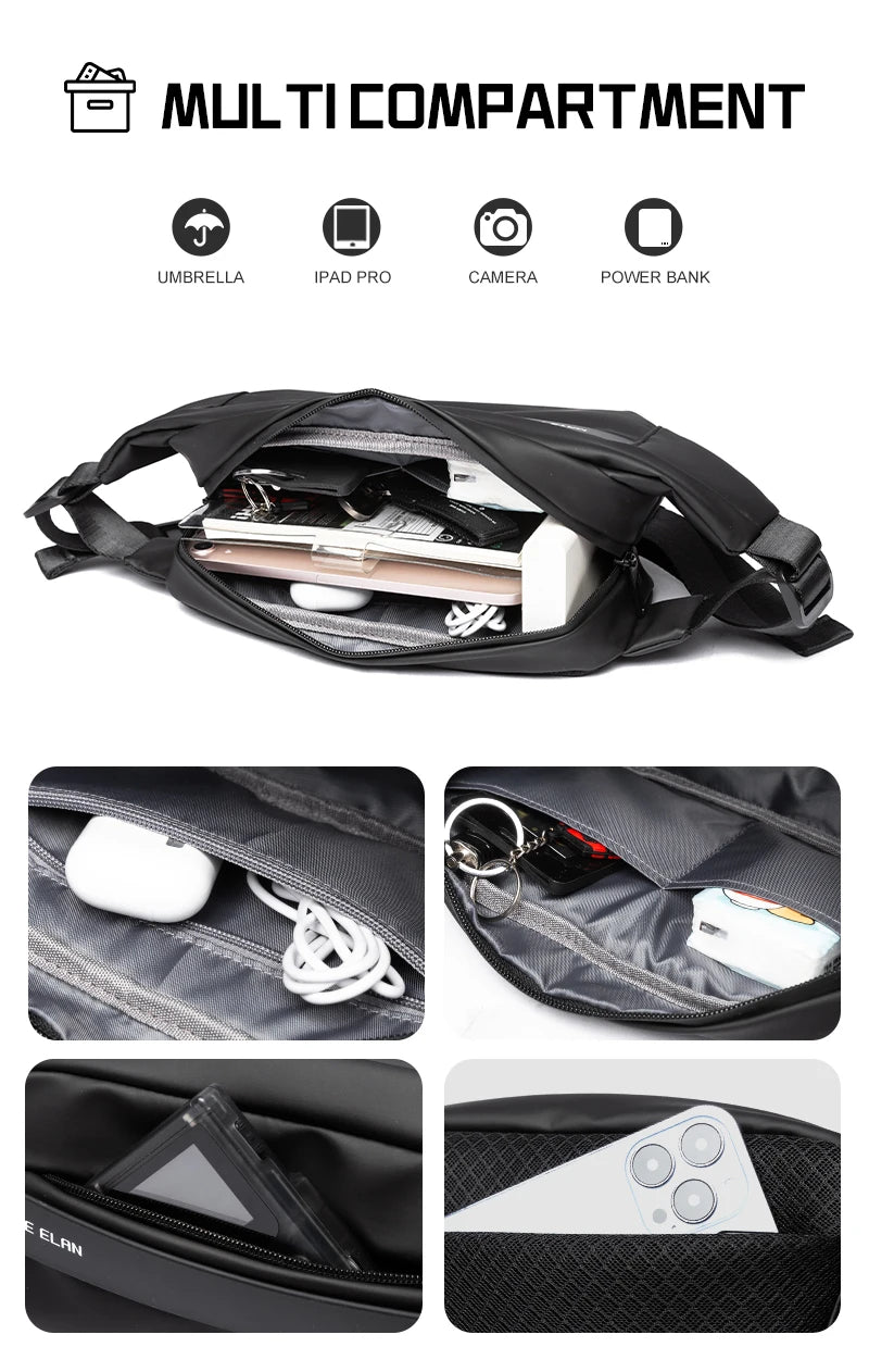 Waterproof Chest Bag, Solid Crossbody Bag for Travel & Sports