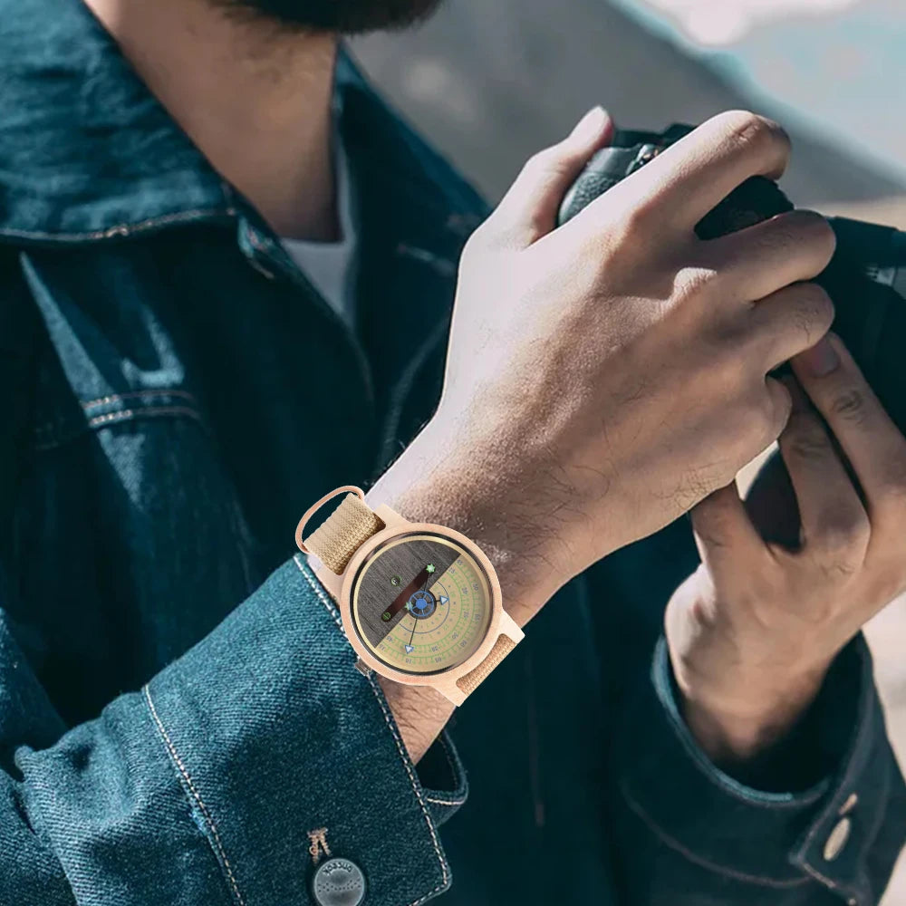 Round Design Wooden Bracelet Mechanical Wristwatch