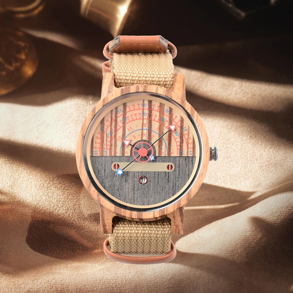 Round Design Wooden Bracelet Mechanical Wristwatch