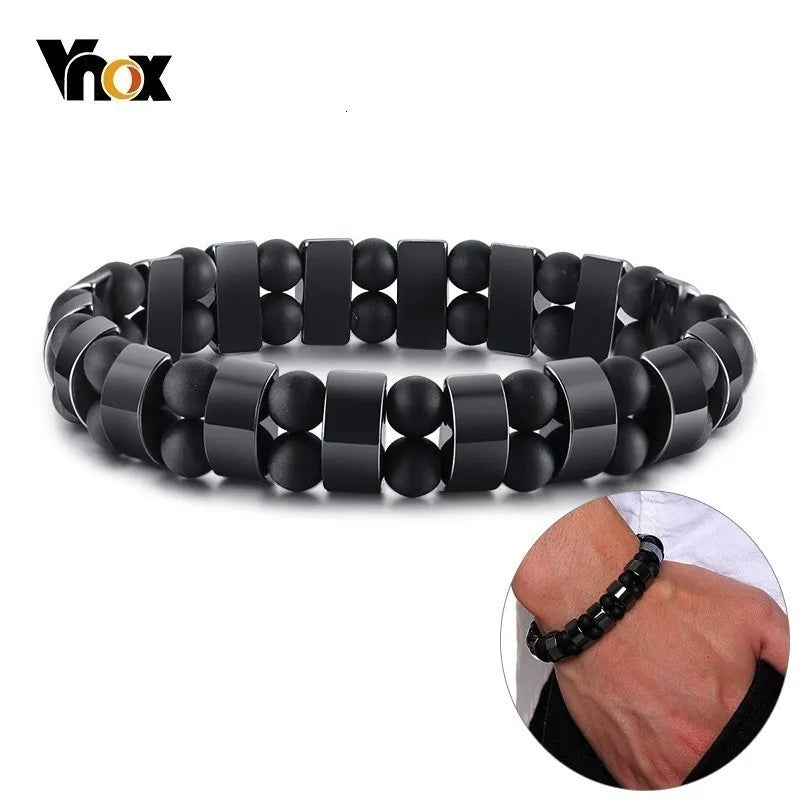 Vnox Stretch Black Bracelets Hematite Tiger Eye Beads Bracelets
