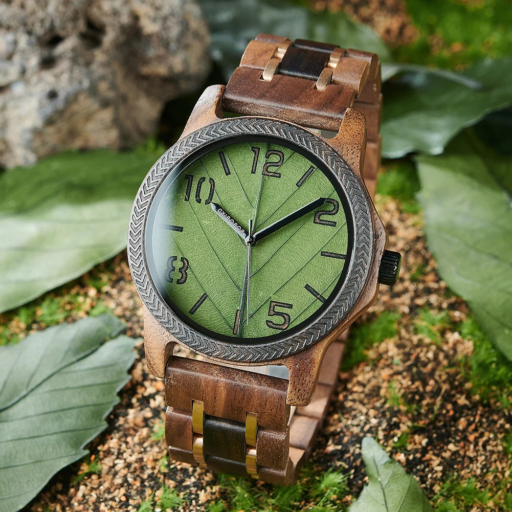 BBRD Leaf Dial Wooden Wristwatch