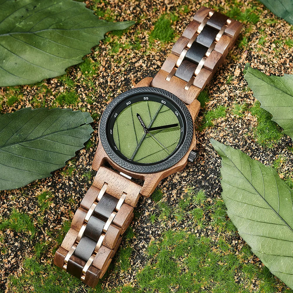 BBRD Leaf Dial Wooden Wristwatch