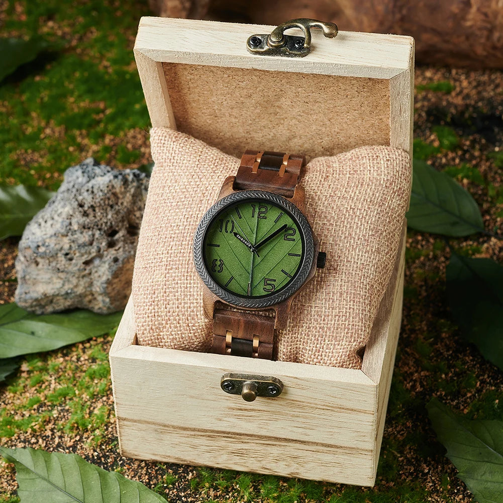 BBRD Leaf Dial Wooden Wristwatch