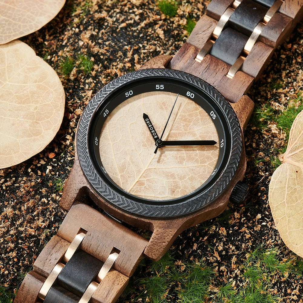 BBRD Leaf Dial Wooden Wristwatch