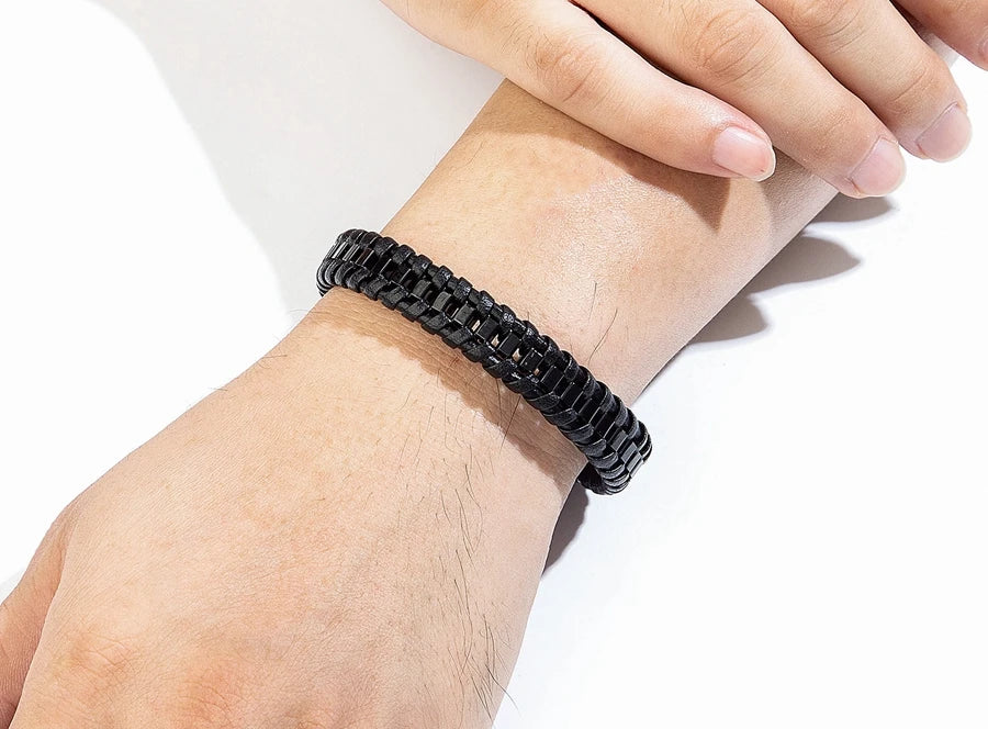 XQNI Stainless Steel Leather Bracelet Charm Jewelry Magnetic Clasp