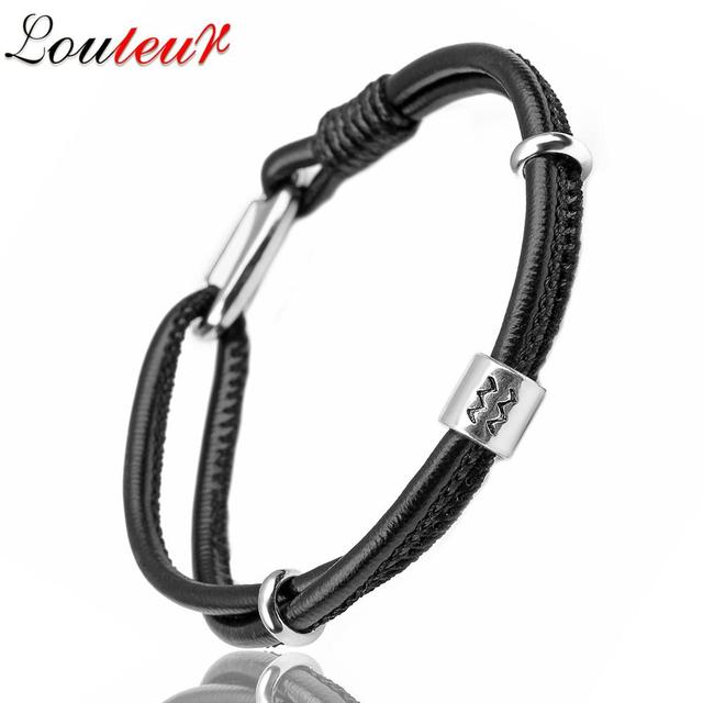 Genuine Constellation 12 Zodiac Signs Leather Bracelet