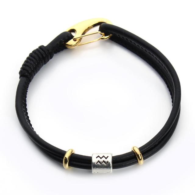Genuine Constellation 12 Zodiac Signs Leather Bracelet