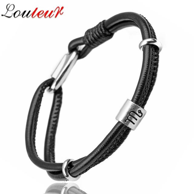 Genuine Constellation 12 Zodiac Signs Leather Bracelet