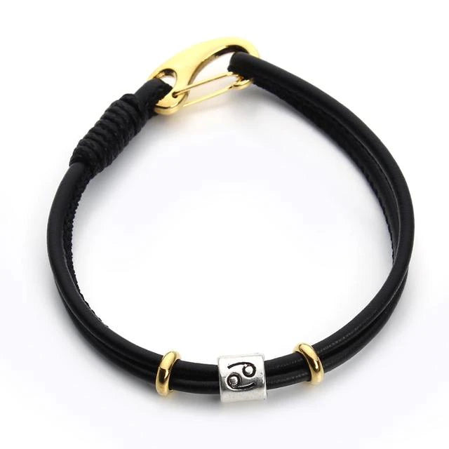 Genuine Constellation 12 Zodiac Signs Leather Bracelet