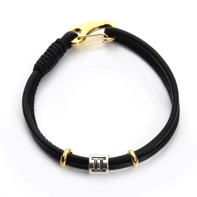 Genuine Constellation 12 Zodiac Signs Leather Bracelet