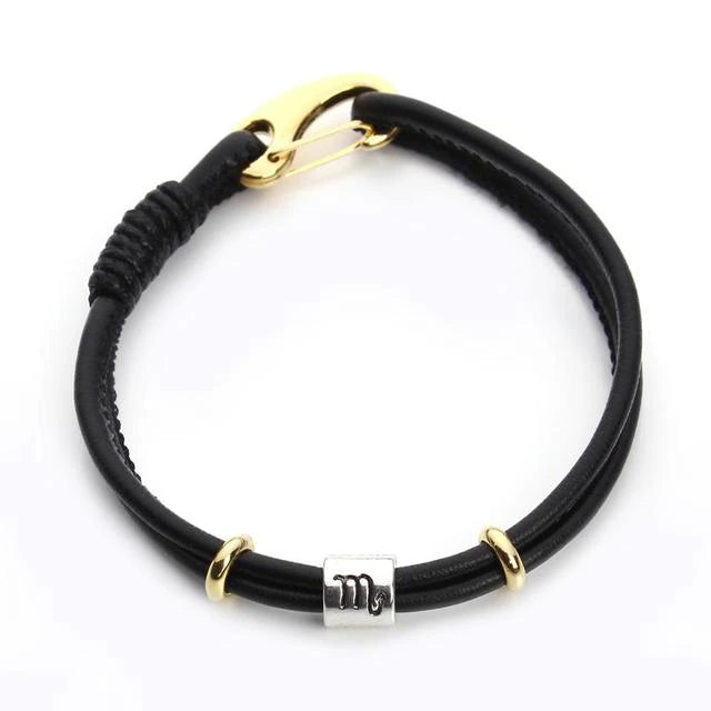 Genuine Constellation 12 Zodiac Signs Leather Bracelet