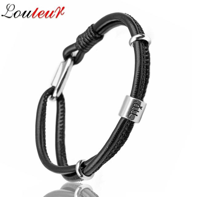 Genuine Constellation 12 Zodiac Signs Leather Bracelet