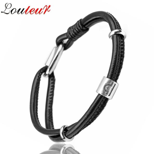 Genuine Constellation 12 Zodiac Signs Leather Bracelet