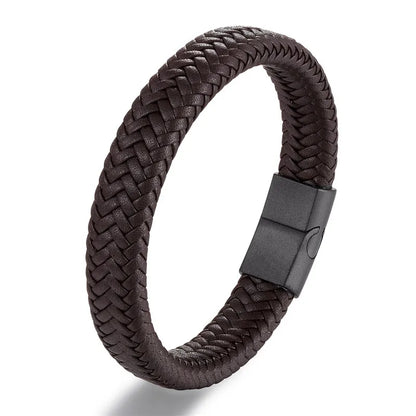 MKENDN Leather Bracelet Black with a Stainless Steel Magnetic Clasp Braided Woven Bangle
