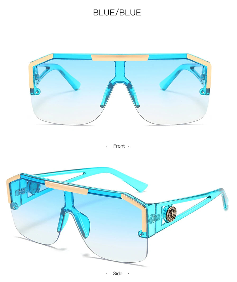 Italian Inspired Design Vintage Metal Big Frame Semi-Rimless Sunglasses