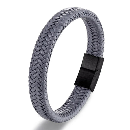 MKENDN Leather Bracelet Black with a Stainless Steel Magnetic Clasp Braided Woven Bangle