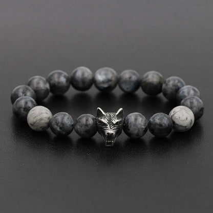 Stainless Steel Charm Bracelet  with Black Natural Stone Beads
