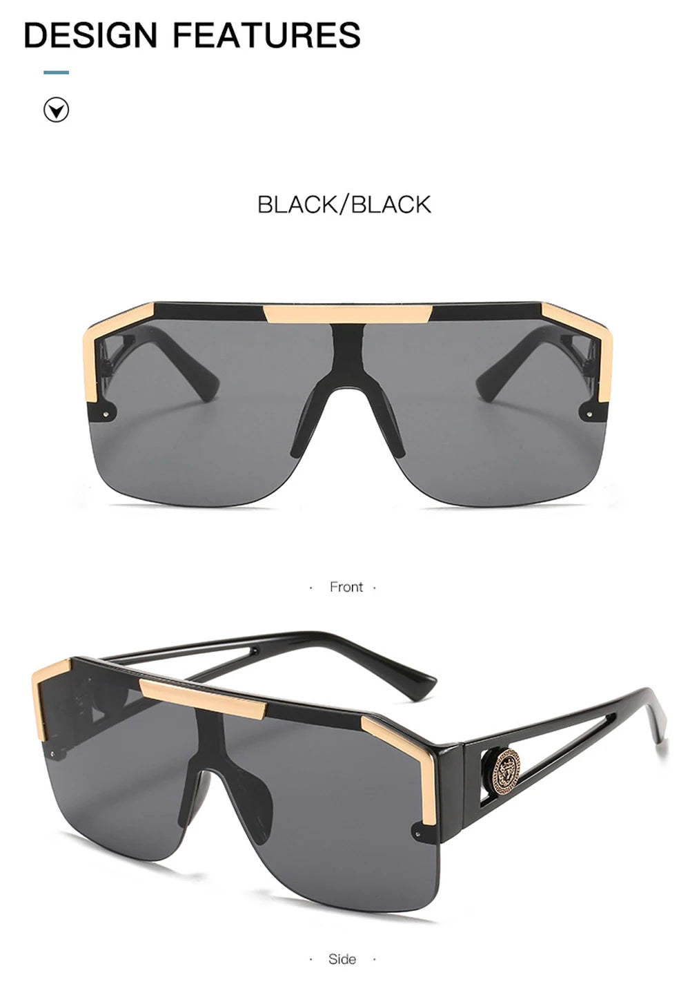 Italian Inspired Design Vintage Metal Big Frame Semi-Rimless Sunglasses