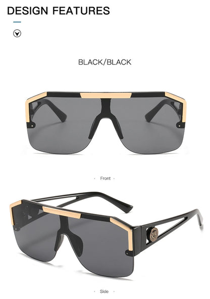 Italian Inspired Design Vintage Metal Big Frame Semi-Rimless Sunglasses